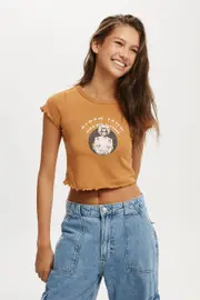 [Cotton On Women] Cotton On Women - Elton John Micro Lettuce Graphic Tee - Lcn bra elton john/ sedona sand 2XS LCN BRA ELTON JOHN/ SEDONA SAND