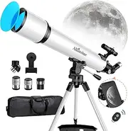 Telescope 80mm Aperture 800mm -Magnification 24-180X, Astronomical Portable Refracting Telescope Fully Multi-Coated High Transmission Coatings AZ Mount with Tripod &Wireless Control & Carrying Bag