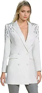 [Zadaos] Women Blazer Double Breasted Rhinestones Full Sleeve Ladies Blazer Coat Long Suit Jacket