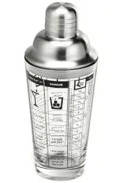 Bartending Tool Glass Cocktail Shaker With Measurements and Drink Recipes 12oz