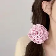 [Inateannal] Large Pink Flower Hair Bands Red Flower Hair Bobbles Flower Stretchy Rubber Bands Pink Large Flower Elastic Hair Bands Handmade Floral Hair Accessories Jewellery for Women