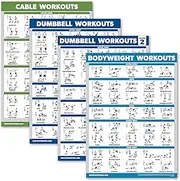 Palace Learning 4 Pack Workout Charts - Cable Machine + Dumbbell Vol 1 & 2 + Bodyweight Exercises (Laminated, 18” x 24”)