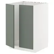 METOD base cabinet for sink + 2 doors, white/Nickebo matt grey-green, 60x60x80 cm