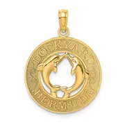 14k Yellow Gold DOCKYARD BERMUDA Round Frame w/ Dolphins Charm