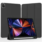 For Apple iPad Pro 12.9 2022 /2021 Pencil Holder Case, iPad Pro 5th Generation 2021 Leather Smart Cover (Black)