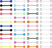 [Yolev] 48Pcs 14G Glow in Dark Flexible Acrylic Straight Tongue Barbell Nipple Ring Acrylic Tongue Rings, Multi Color Assortment Flexible Tongue Rings Barbells Mix Piercing, Stainless Steel, no gemstone