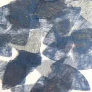 Fishscale Fin Sequin 1.5" Navy Blue Silky Fiber Strand Fabric Couture Paillettes