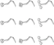 [Mayhoop] 20G Stainless Steel Nose Rings Nose Studs L Shape Nose Rings Studs Nose Screw Bone Diamond Heart Corkscrew Nose Ring Nostril Nose Piercing Jewelry For Women Men