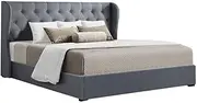 Artiss King Size Bed Frame Platform Wingback Headboard Frames Gas Lift Beds Base with Storage Space Bedroom Room Decor Home Furniture, Upholstered with Grey Faux Linen Fabric + Foam + Wood