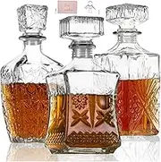 Liquor Decanters Whiskey Decanter Set of 3 Glass Alcohol Bottle for Whisky, Elegant Liquor Brandy and Vodka Unique Liquor Bar and Party Decorations Men Fathers'Gift(26oz*2, 34oz*1)