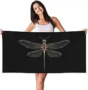 HTTUP Dragonfly Black Print Quick Dry Beach Towel Lightweight Oversized for Adults for Travel and Pool Towels