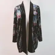 Chico's Womens Jacket Velvet Burn Out Kimono Jacket Artsy Whimsy Dark Floral S