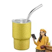 Coffee Mug - Drinking Cup with Straw and Lid, 3 oz Insulated Water Cup Coffee Cup Portable Water Drinkware for Outdoor Camping Trips, Drink Container