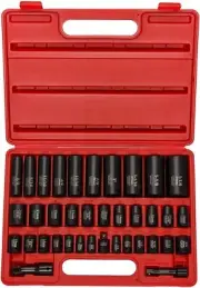 38-Piece Impact Socket Set 8-32 mm 6-Point High-Torque Metric Hand Tools 3/8"