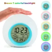 Desktop Table Alarm Clocks 7 Color Changing Calendar Thermometer LED Night Light
