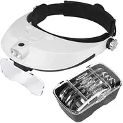 AIMALL 5pcs Magnifying Lens LED Headband Headset, Adjustable Jeweler Magnifier Loupe with 2 LED Lights, 1.0X to 6.0X Magnification