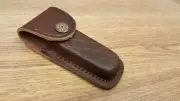 Pocket Knife Sheath Brown Leather Belt Pouch Case 4" Folding Blade Diamond Stamp