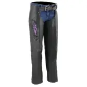 Milwaukee Leather ML1179 Women's Motorcycle Chaps w/ Purple Wing Embroidery