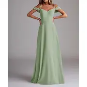 A-Line Bridesmaid Dress Spaghetti Strap Short Sleeve Elegant Floor Length Chiffon with Solid Color 2025