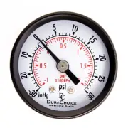 1-1/2" Utility Pressure Gauge Blk Steel Case, 1/8" NPT, Ctr Back -30HG/30PSI