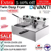 Devanti Electric Commercial Deep Fryer Twin Frying Fat Fryer Basket Kitchen Cook