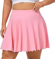 Moon Wood Women Plus Size Mini Skirt Casual Ruffle Mini Skirt Stretchy Tennis Skirt with Shorts