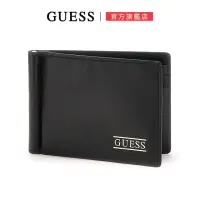 在飛比找momo購物網優惠-【GUESS】簡約LOGO素面卡片鈔票夾 皮夾(黑)