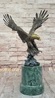19" H 100% Real Bronze Statue AMERICAN BALD EAGLE Figure Sculpture Art Sale NR