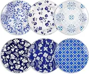 Sunnychicc 12 Pcs 10 Inch Large Blue and White Dinner Plates Round Platter Serving Plates Imitation Ceramic for Salad Dessert Appetizer Steak, Microwave and Dishwasher Safe Vintage Blue Dishes