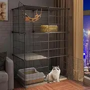 3-Tier DIY Cat Cage - Detachable Metal Wire Large Kitten Enclosure - Indoor Outdoor Kennels Playpen Crate - Pet Enclosure for Rabbit, Guinea Pig, Chinchilla