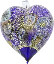 [Glass Of Venice] Murano Glass Heart Christmas Ornament Millefiori Blue and Gold. Blown Glass Christmas Ornament for Holiday Decor, Italian Handmade