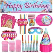 Barbie Party Decoration Set, Girls Birthday Decorations Pieces Theme Banner, Balloons, Cake Topper, Cupcake Toppers | For indoor and outdoor Birthday Party