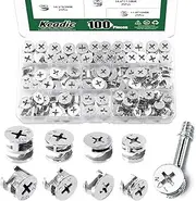 Keadic 100 Pcs 4 Sizes Furniture Connecting Cam Lock Fittings Assortment Kit, Heavy Duty Joint Connector Nut Cabinet Connectors Hardware Bolts for Wardrobe Drawer Closets Bed