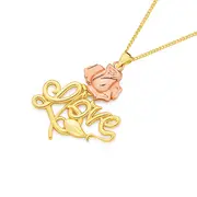 9ct Gold Two Tone Rose With 'love' Pendant