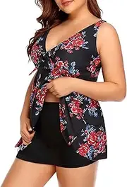 [Yonique] Two Piece Plus Size Tankini Swimsuits for Women Flowy Bathing Suits with Shorts Tummy Control Swimwear