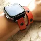 Orange with Grommets Double Wrap Leather Band Strap for Fitbit Versa 3 4 Sense 2