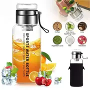 1L Glass Water Bottle BPA Free Sport Gym Drink Flask w/ Stainless Steel Strainer