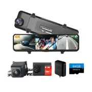 4K 3 Channel Mirror Dash Cam, 11" Triple Rear View Mirror Dash Camera Front I...