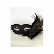 Black Masquerade Masks Half Face Venetian Mask with Peacock Feathers