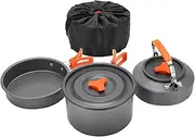 EVTSCAN 3 Piece Camping Cookware Set, Lightweight Compact Non Stick Aluminum Pot, Pan, Kettle, Heat Resistant Handles for Hiking Backpacking Outdoors