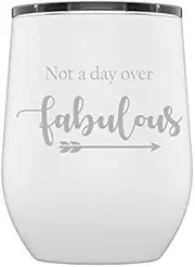 Stainless Steel Camping & Travel Powder Coated Wine Glass Tumbler with Splash Proof Lid, Triple Wall Vacuum Insulated, Mug Coffee Cup|Travel, Camping, Work|Hot Cold Drinks (White, Fabulous)