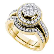 14k Yellow Gold Princess Round Diamond Bridal Wedding Ring Set 1 Cttw