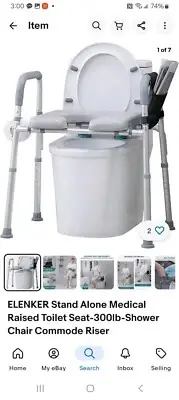ELENKER Stand Alone Medical Raised Toilet Seat-300lb-Shower Chair Commode Riser