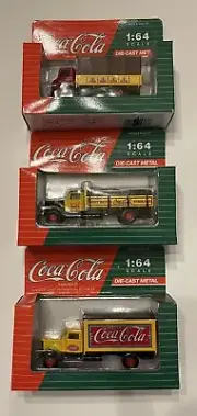 Lot Of 3 New 1:64 Die-Cast Coca Cola Trucks, 2Peterbilt, 1 GMC T70,Collectible’s