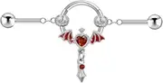 [Niaspi] 16G CZ Heart Wings Dangle Industrial Barbell Earrings Stainless Steel Chains Industrial Piercing Jewelry Nose Septum Rings Septum Jewelry Cartilage Hoop Earrings for Women