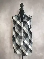 NWT Anne Klein Black/White/Grey Checkered Sleeveless Blouse with Tie in Front 1X