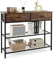 Giantex Console Table, Entryway Table w/ 2 Drawers & 2-Tier Shelves, Heavy-Duty, Industrial Sofa Table w/Shelves, Anti-Toppling Design, for Entrance Living Room, Stair Case (Rustic Brown)