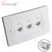 3Port Wall Plate +3 Cat5e RJ45 Keystone Jacks Toolless w/Cap