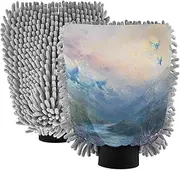 XYMZR Absorbent Microfiber Car Wash Mitt Landscape Flowers Watercolor, Funny Cute Anime Scratch Free for Cars Cleaning, Home Cleaning Mitts, 2 Pack, 10.24” L x 7.09” W