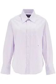 [HOMME GIRLS] Purple Striped Cotton Womens Shirt L Purple